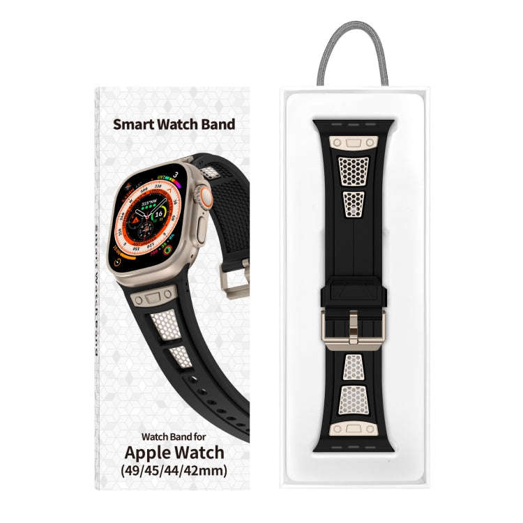 For Apple Watch Series 7 45mm Breathable Stainless Steel Mesh TPU Watch Band(Black Titanium)