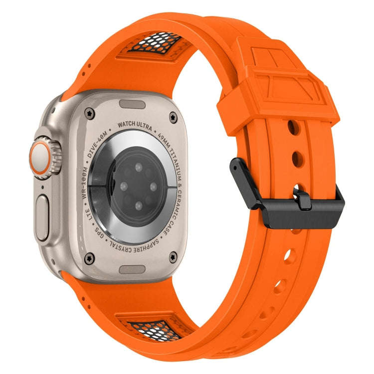 For Apple Watch Series 7 45mm Breathable Stainless Steel Mesh TPU Watch Band(Orange Black)