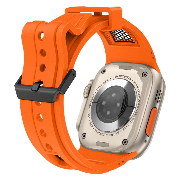 For Apple Watch Series 7 45mm Breathable Stainless Steel Mesh TPU Watch Band(Orange Black)