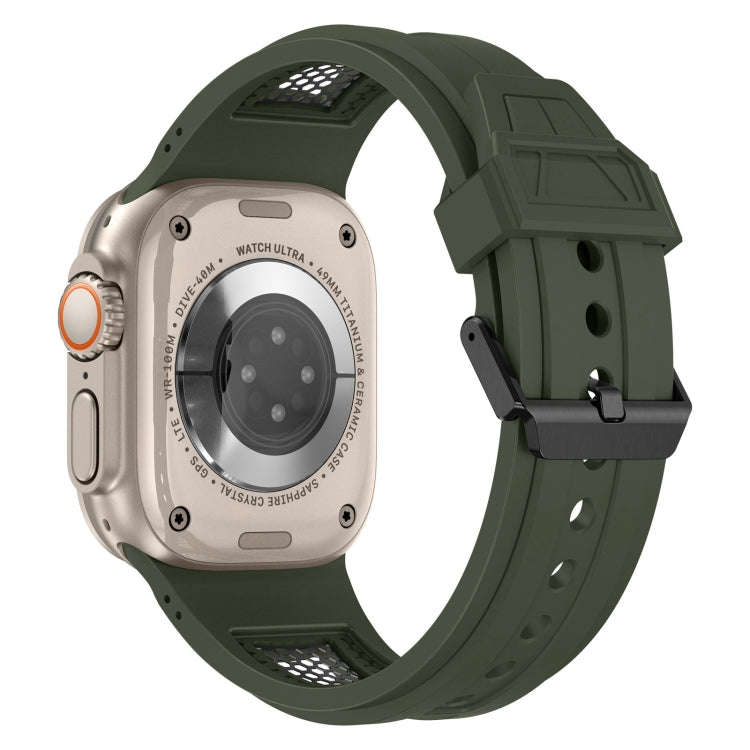 For Apple Watch Series 7 45mm Breathable Stainless Steel Mesh TPU Watch Band(Green Black)