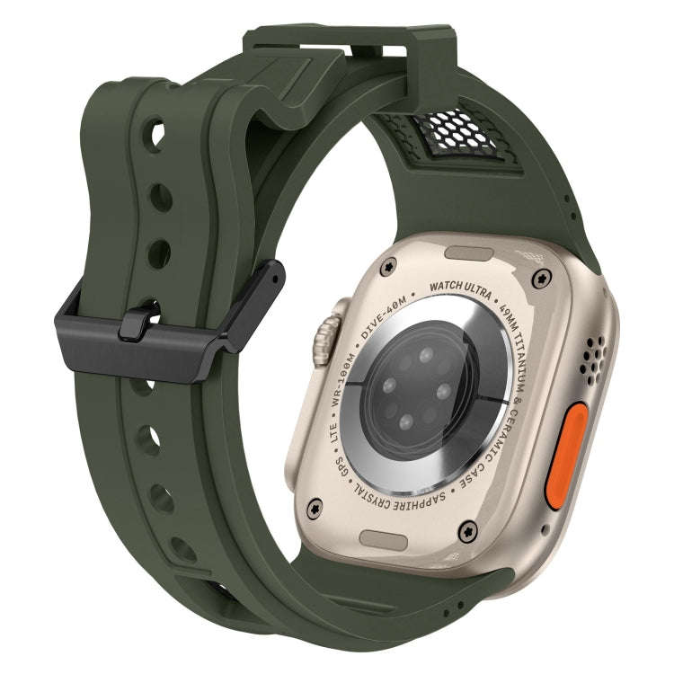 For Apple Watch Series 7 45mm Breathable Stainless Steel Mesh TPU Watch Band(Green Black)