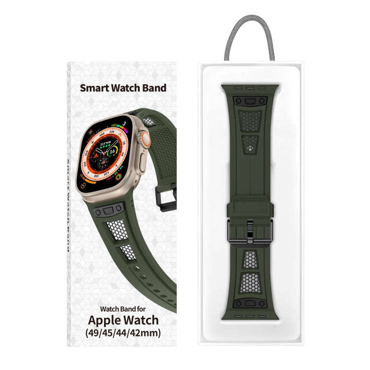 For Apple Watch Series 7 45mm Breathable Stainless Steel Mesh TPU Watch Band(Green Black)
