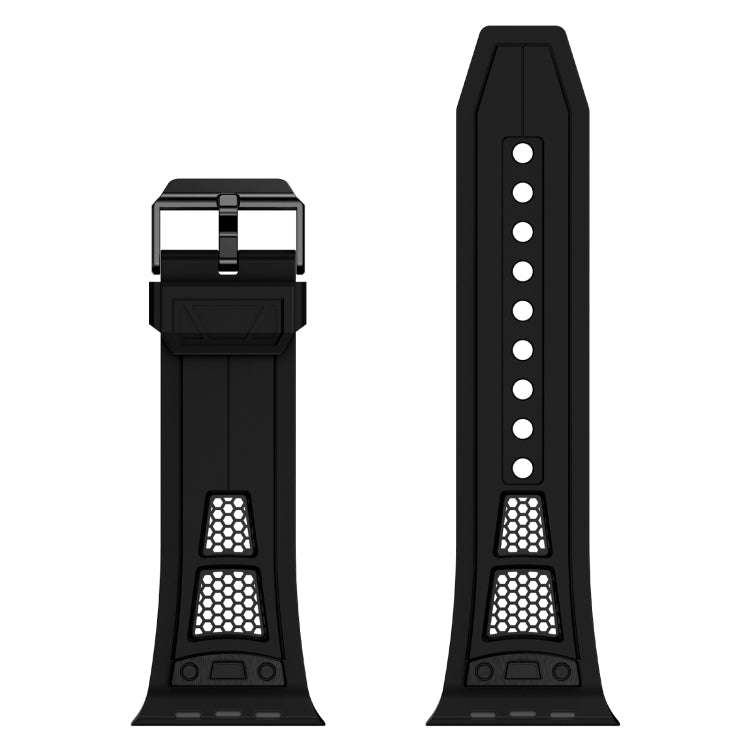 For Apple Watch Series 7 45mm Breathable Stainless Steel Mesh TPU Watch Band(Black Black)
