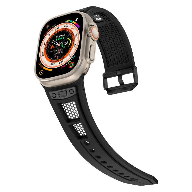 For Apple Watch Series 7 45mm Breathable Stainless Steel Mesh TPU Watch Band(Black Black)
