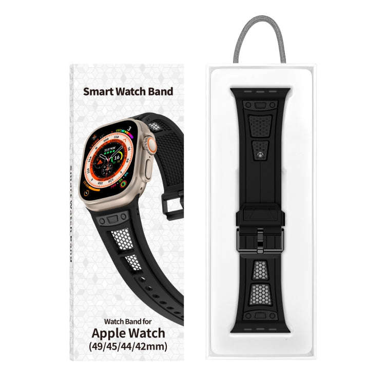 For Apple Watch Series 7 45mm Breathable Stainless Steel Mesh TPU Watch Band(Black Black)