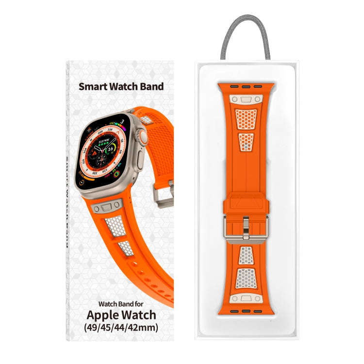 For Apple Watch Series 6 44mm Breathable Stainless Steel Mesh TPU Watch Band(Orange Titanium)