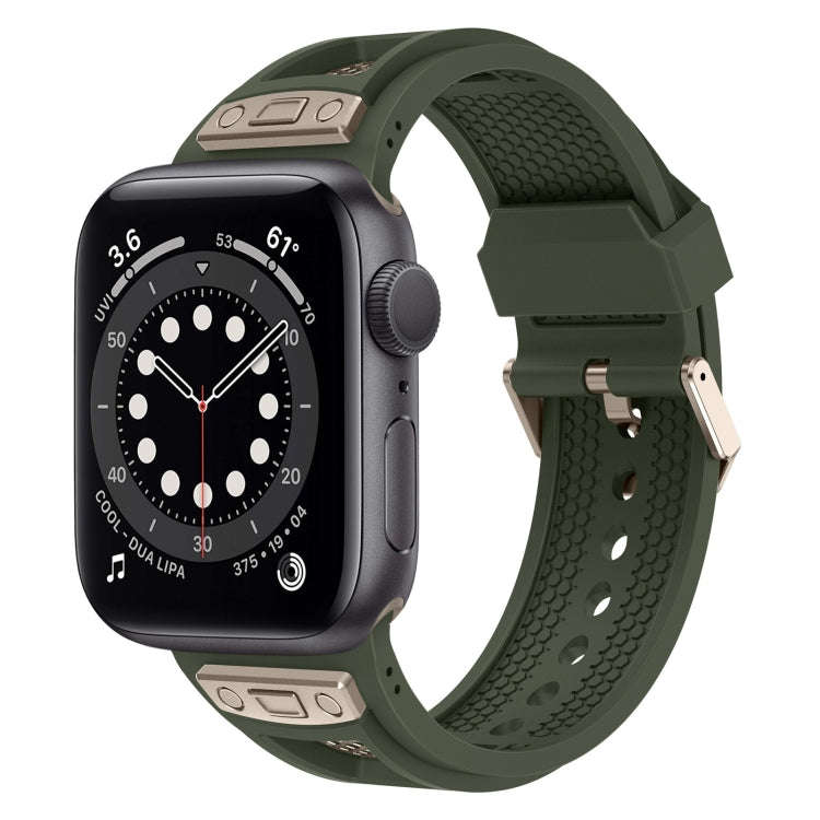 For Apple Watch Series 6 44mm Breathable Stainless Steel Mesh TPU Watch Band(Green Titanium)