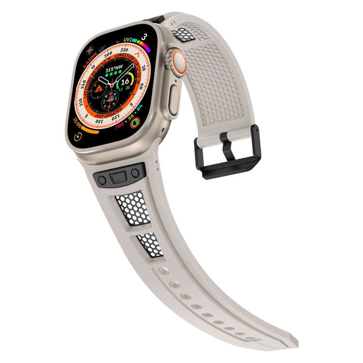For Apple Watch Series 6 44mm Breathable Stainless Steel Mesh TPU Watch Band(Starlight Black)