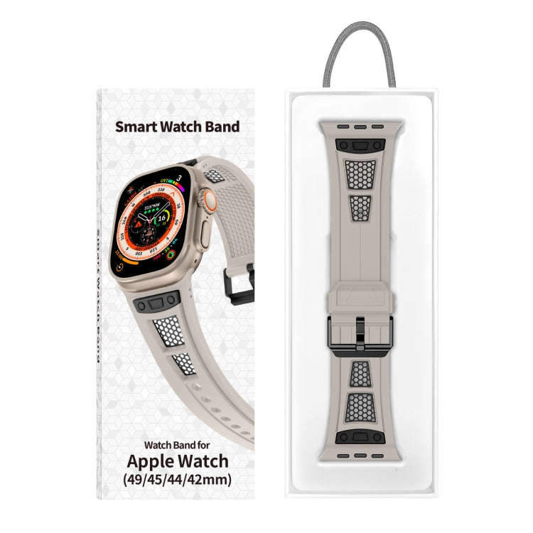 For Apple Watch Series 6 44mm Breathable Stainless Steel Mesh TPU Watch Band(Starlight Black)
