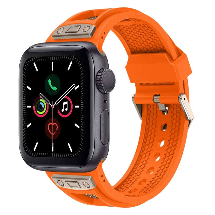 For Apple Watch Series 5 44mm Breathable Stainless Steel Mesh TPU Watch Band(Orange Titanium)