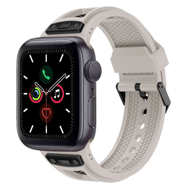 For Apple Watch Series 5 44mm Breathable Stainless Steel Mesh TPU Watch Band(Starlight Black)