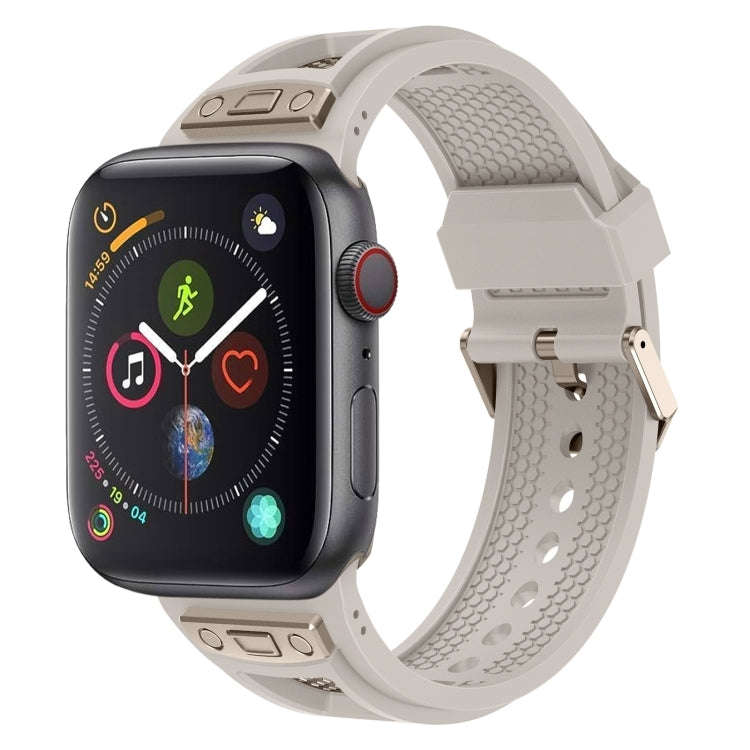 For  Apple Watch Series 4 44mm Breathable Stainless Steel Mesh TPU Watch Band(Starlight Titanium)