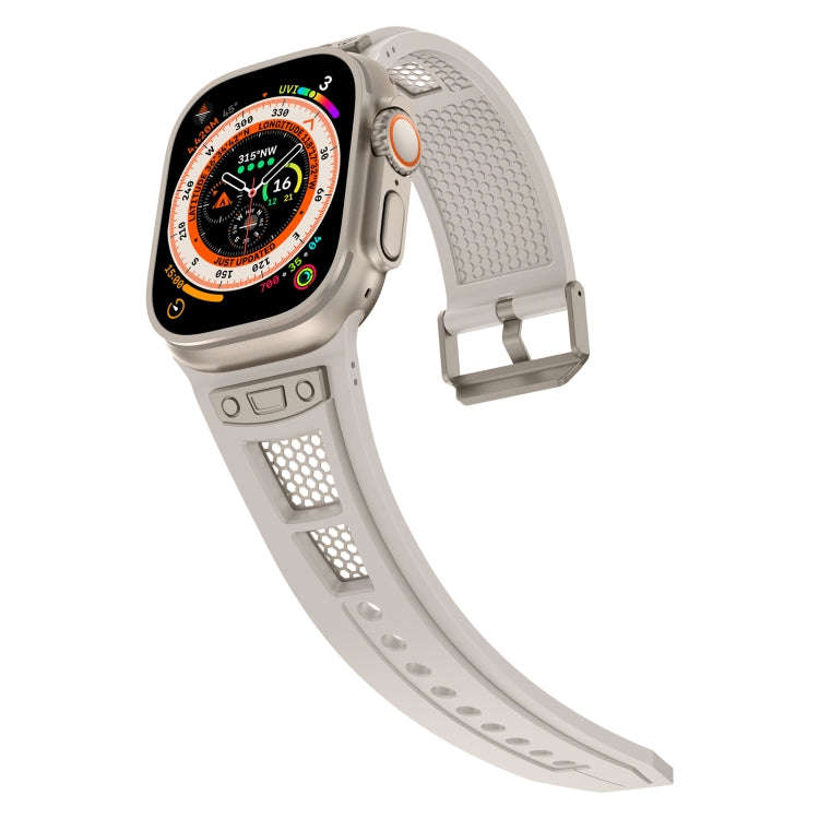 For  Apple Watch Series 4 44mm Breathable Stainless Steel Mesh TPU Watch Band(Starlight Titanium)