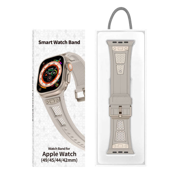 For  Apple Watch Series 4 44mm Breathable Stainless Steel Mesh TPU Watch Band(Starlight Titanium)