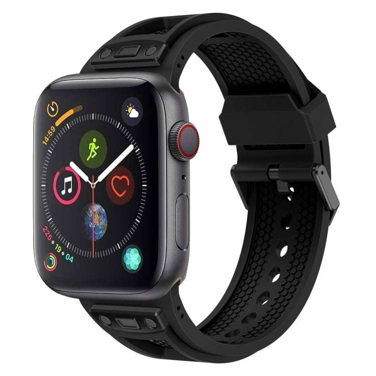 For  Apple Watch Series 4 44mm Breathable Stainless Steel Mesh TPU Watch Band(Black Black)