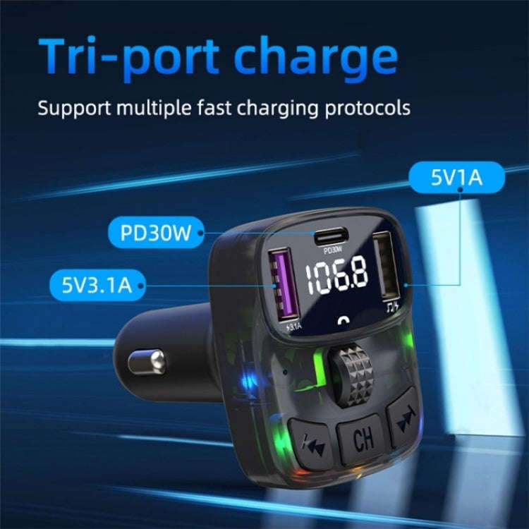 C56 PD Type-C + Dual USB Car Charger Colorful Light Car Bluetooth Adapter FM Transmitter