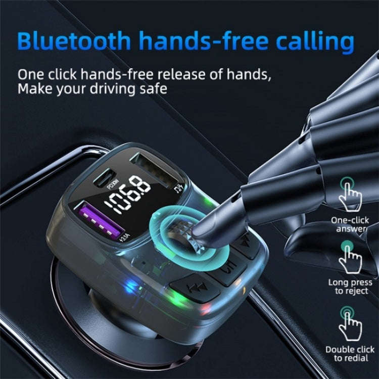 C56 PD Type-C + Dual USB Car Charger Colorful Light Car Bluetooth Adapter FM Transmitter