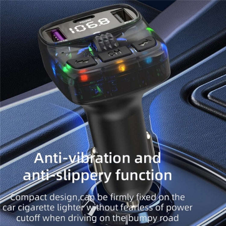 C56 PD Type-C + Dual USB Car Charger Colorful Light Car Bluetooth Adapter FM Transmitter