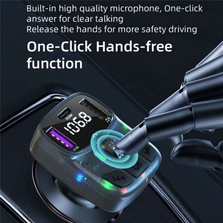 C57 PD Type-C + Dual USB Car Charger Colorful Light Car Bluetooth Adapter FM Transmitter