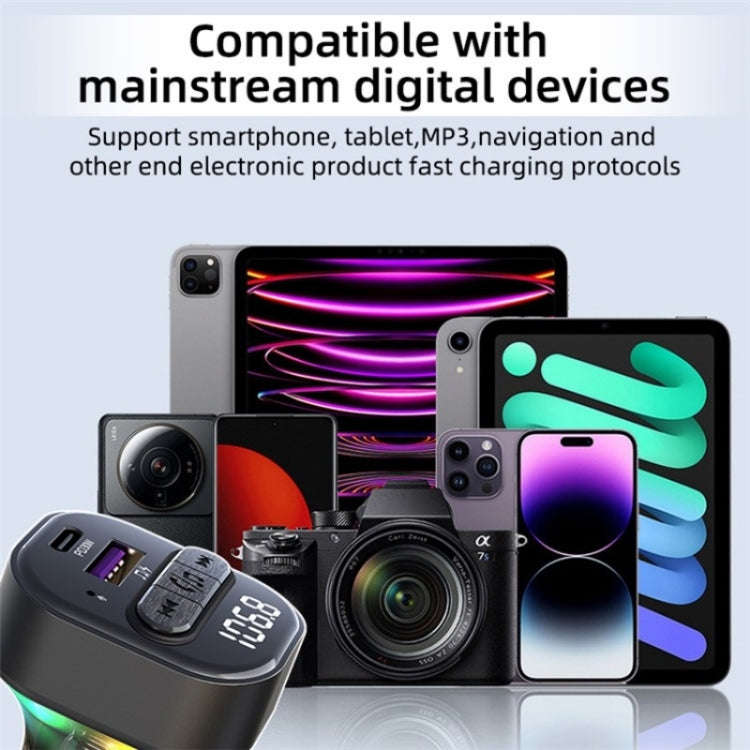 C50 Type-C + USB Car Charger Colorful Light Car Bluetooth Adapter FM Transmitter MP3 Player
