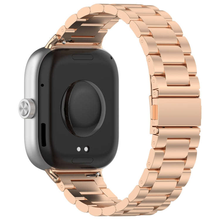 For Redmi Watch 4 / Watch 5 Three Bead Stainless Steel Metal Watch Band(Rose Gold)