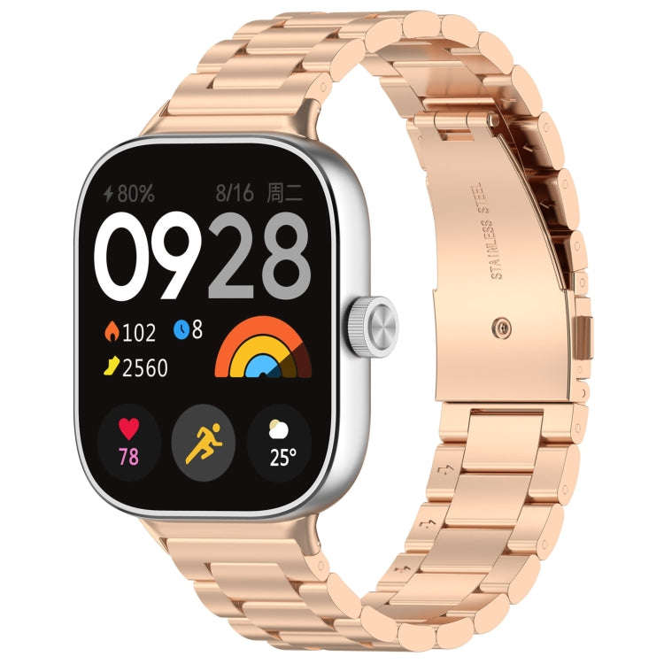 For Xiaomi Smart Band 9 Pro / 8 Pro Three Bead Stainless Steel Metal Watch Band(Rose Gold)