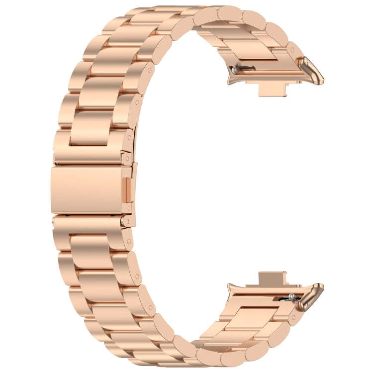 For Xiaomi Smart Band 9 Pro / 8 Pro Three Bead Stainless Steel Metal Watch Band(Rose Gold)