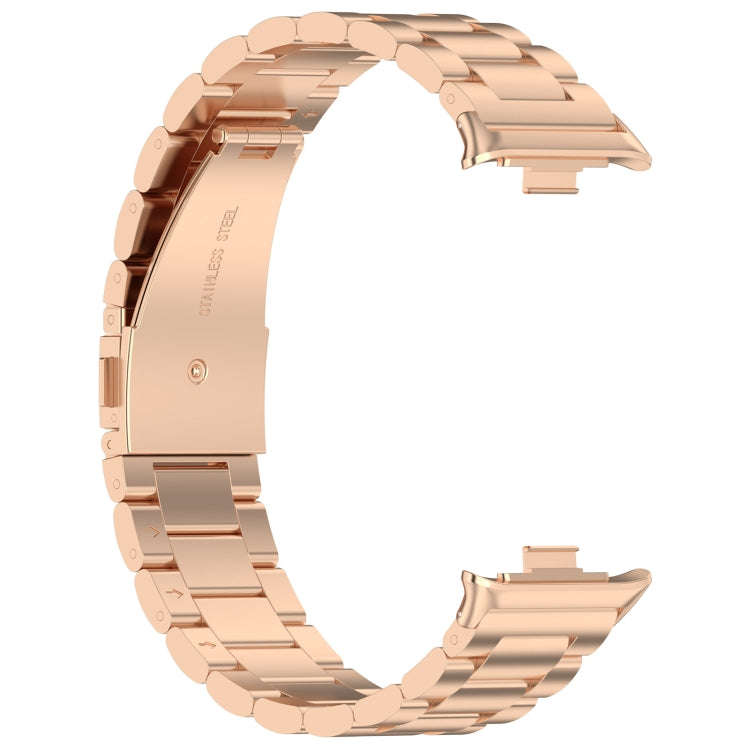 For Xiaomi Smart Band 9 Pro / 8 Pro Three Bead Stainless Steel Metal Watch Band(Rose Gold)