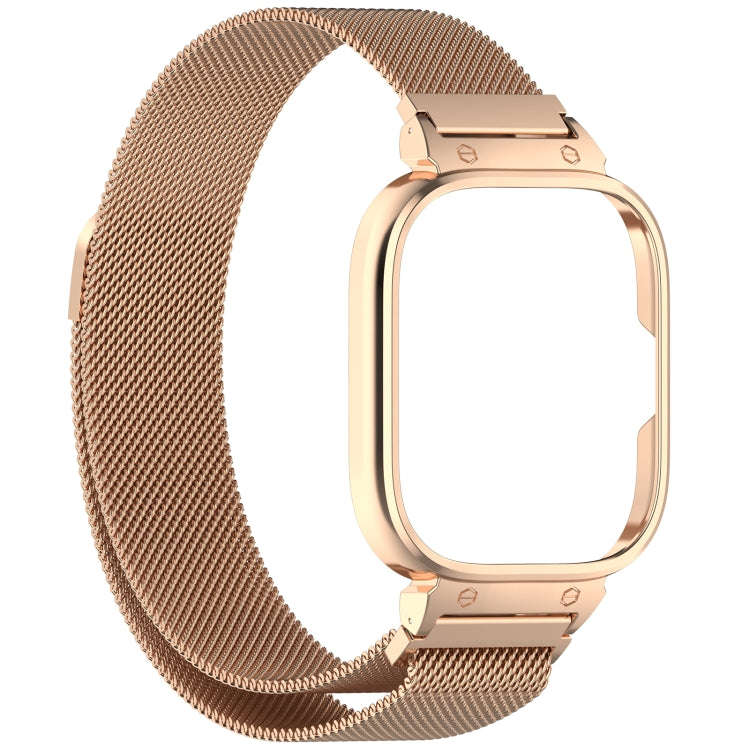 For CMF Watch Pro D395 Metal Frame + Milanese Integrated Magnetic Watch Band(Rose Gold)