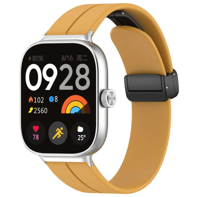 For Xiaomi Smart Band 9 Pro / 8 Pro Groove Folding Magnetic Buckle Silicone Watch Band(Yellow)