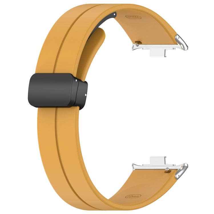 For Xiaomi Smart Band 9 Pro / 8 Pro Groove Folding Magnetic Buckle Silicone Watch Band(Yellow)