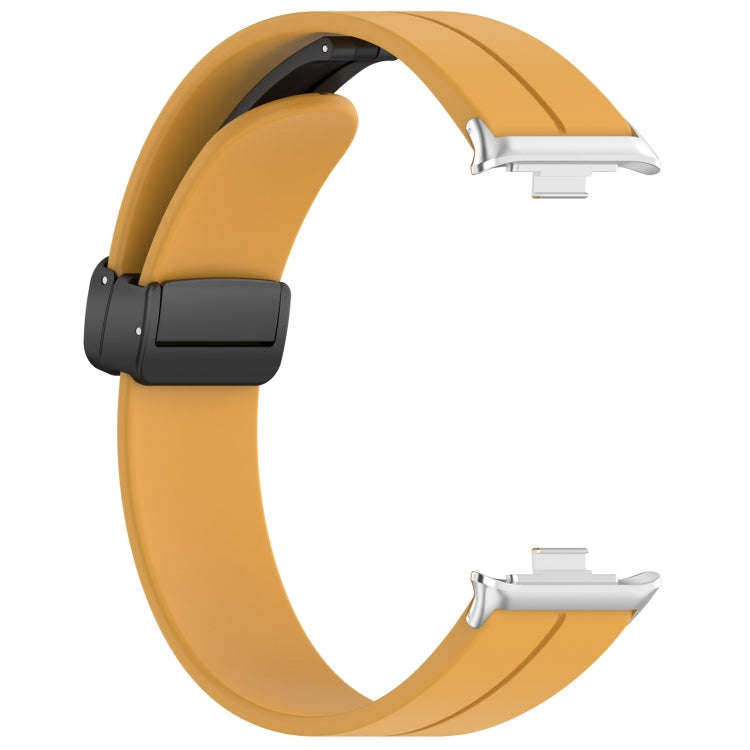 For Xiaomi Smart Band 9 Pro / 8 Pro Groove Folding Magnetic Buckle Silicone Watch Band(Yellow)