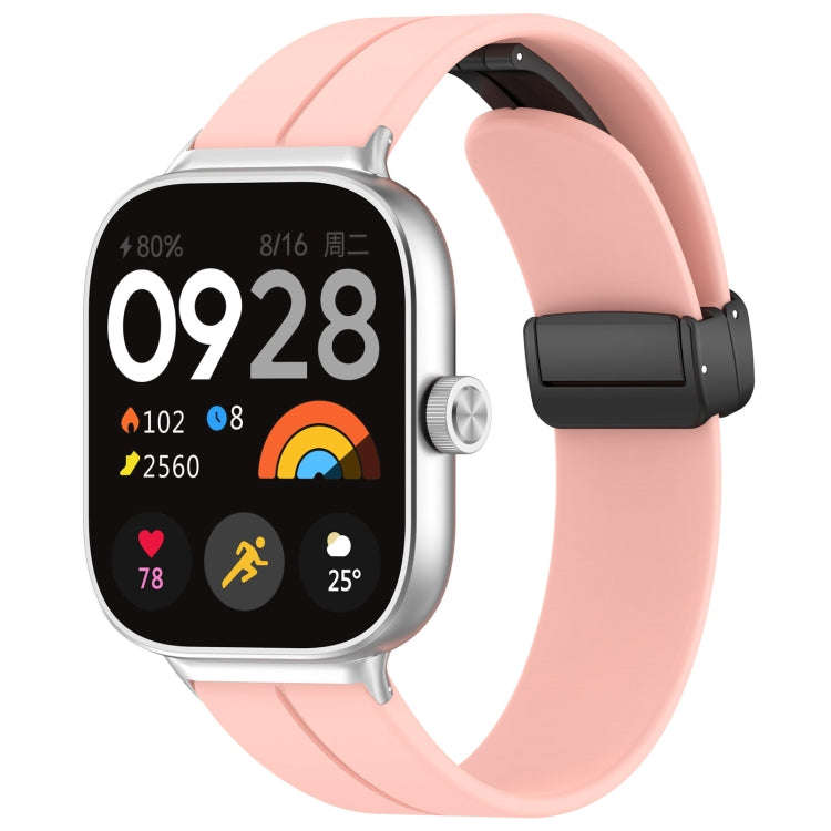 For Xiaomi Smart Band 9 Pro / 8 Pro Groove Folding Magnetic Buckle Silicone Watch Band(Pink)