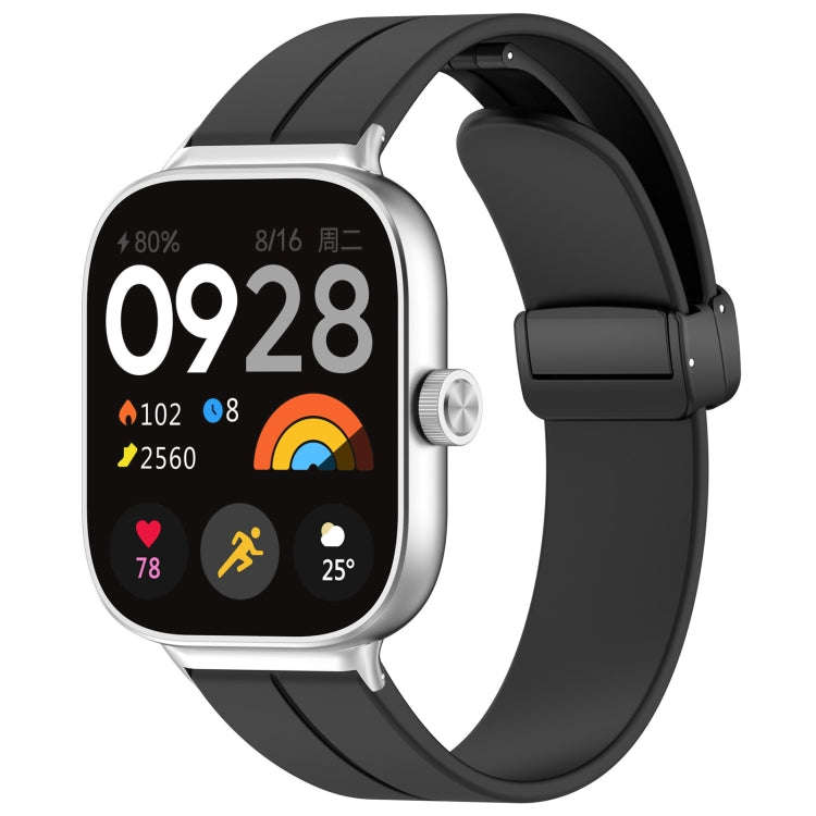 For Xiaomi Smart Band 9 Pro / 8 Pro Groove Folding Magnetic Buckle Silicone Watch Band(Black)