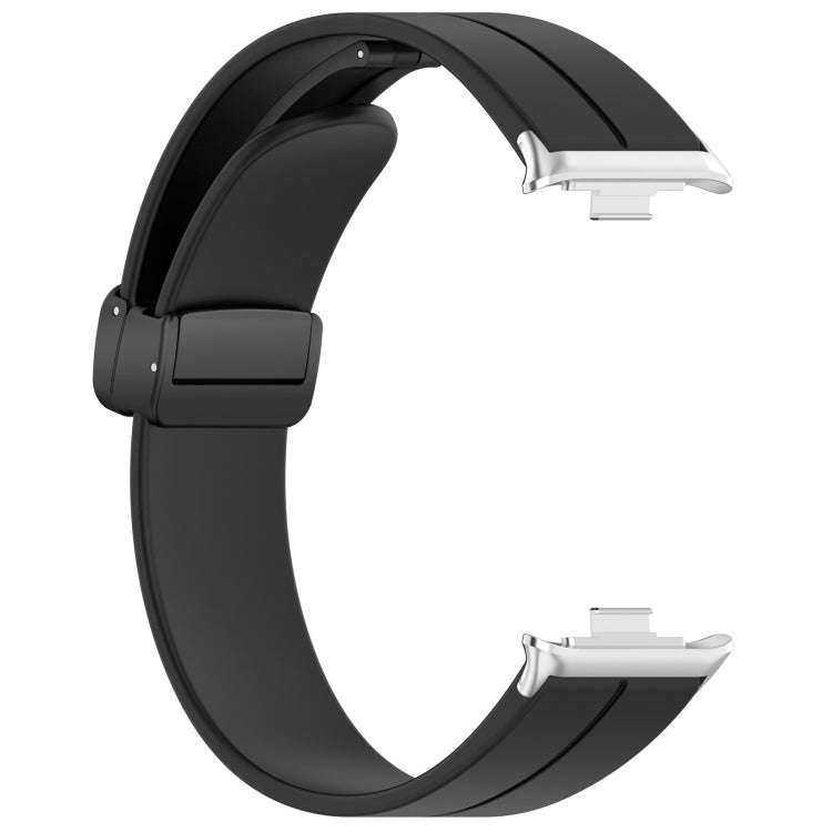 For Xiaomi Smart Band 9 Pro / 8 Pro Groove Folding Magnetic Buckle Silicone Watch Band(Black)