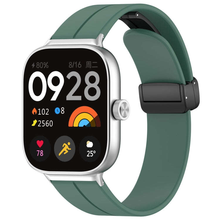 For Xiaomi Smart Band 9 Pro / 8 Pro Groove Folding Magnetic Buckle Silicone Watch Band(Dark Green)