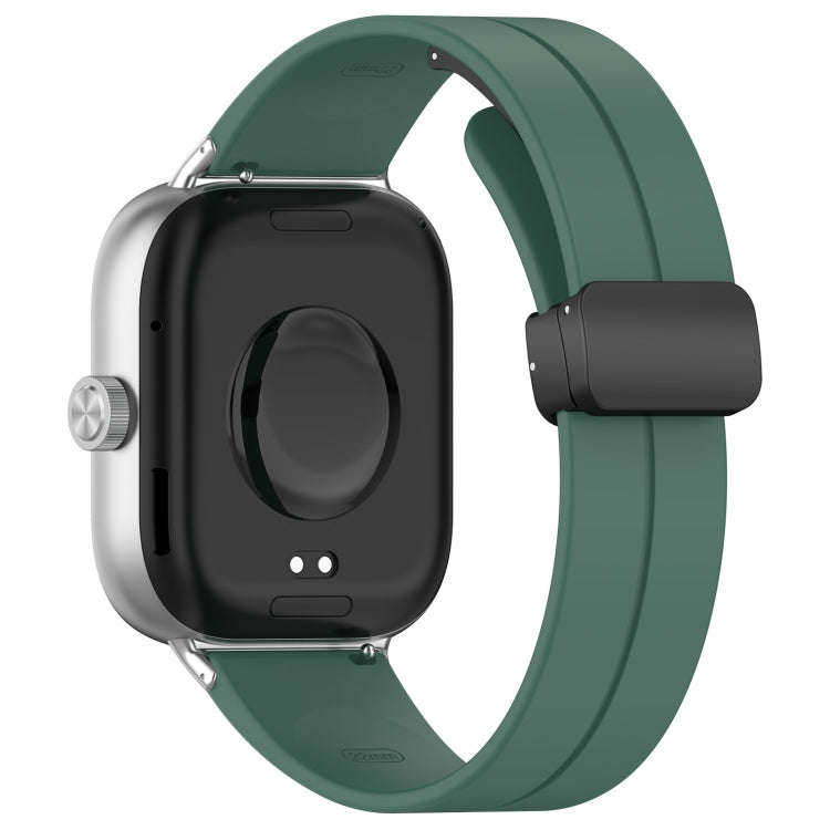 For Xiaomi Smart Band 9 Pro / 8 Pro Groove Folding Magnetic Buckle Silicone Watch Band(Dark Green)