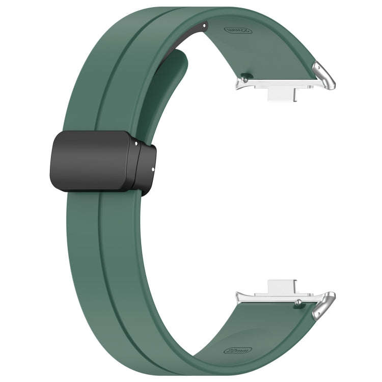 For Xiaomi Smart Band 9 Pro / 8 Pro Groove Folding Magnetic Buckle Silicone Watch Band(Dark Green)