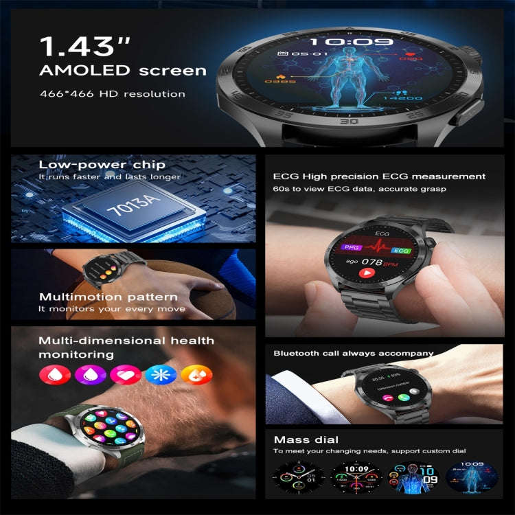 ET485 1.43 inch Color Screen Smart Watch Silicone Strap, Support Bluetooth Call / Micro-physical ...