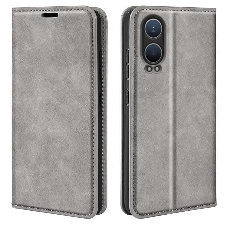 For OnePlus Nord CE4 Lite 5G Retro-skin Magnetic Suction Leather Phone Case(Grey)