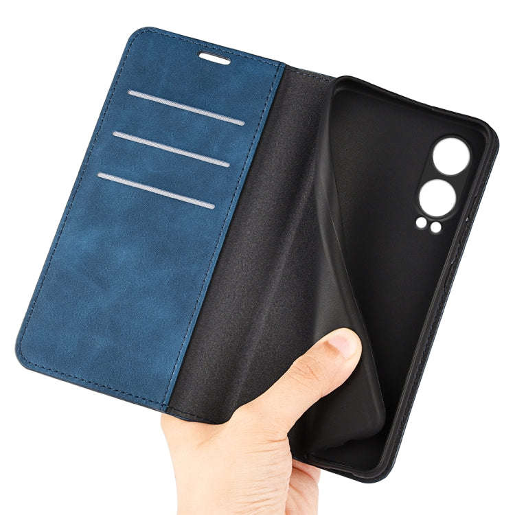 For OnePlus Nord CE4 Lite 5G Retro-skin Magnetic Suction Leather Phone Case(Dark Blue)