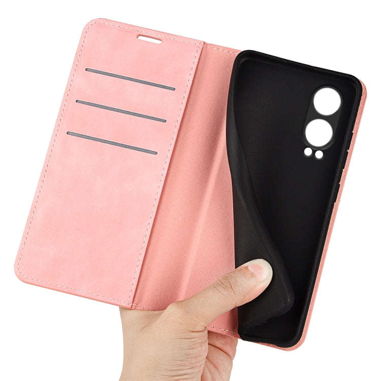 For OnePlus Nord CE4 Lite 5G Retro-skin Magnetic Suction Leather Phone Case(Pink)