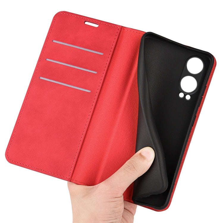 For OnePlus Nord CE4 Lite 5G Retro-skin Magnetic Suction Leather Phone Case(Red)