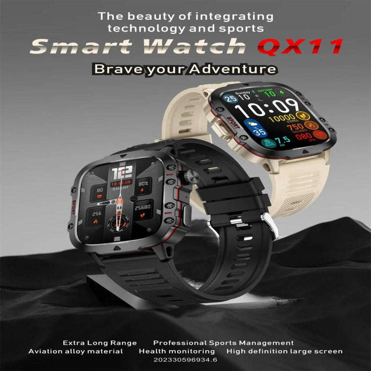 QX11 1.96 inch Color Screen Smart Watch Silicone Strap Support Bluetooth Call(Khaki)