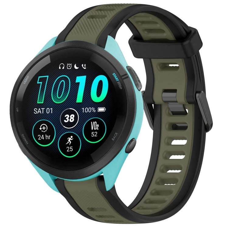 For Garmin Forerunner 265 22mm Two Color Textured Silicone Watch Band(Green+Black)