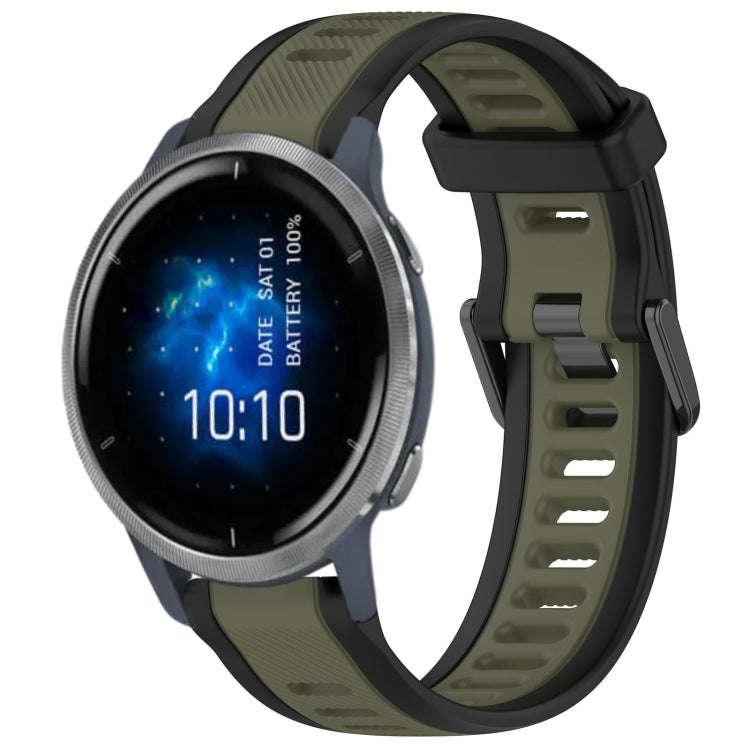 For Garmin Venu 2 22mm Two Color Textured Silicone Watch Band(Green+Black)