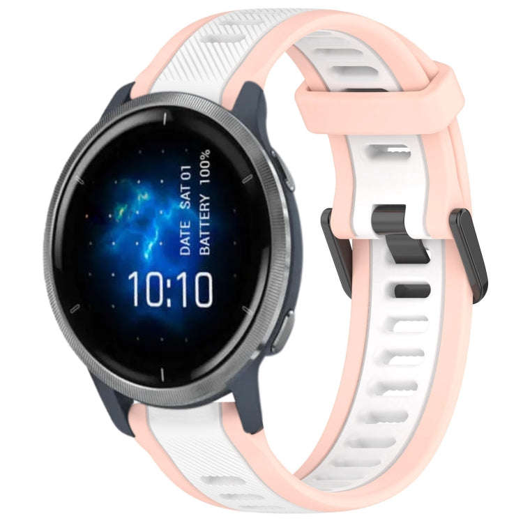 For Garmin Venu 2 22mm Two Color Textured Silicone Watch Band(White+Pink)