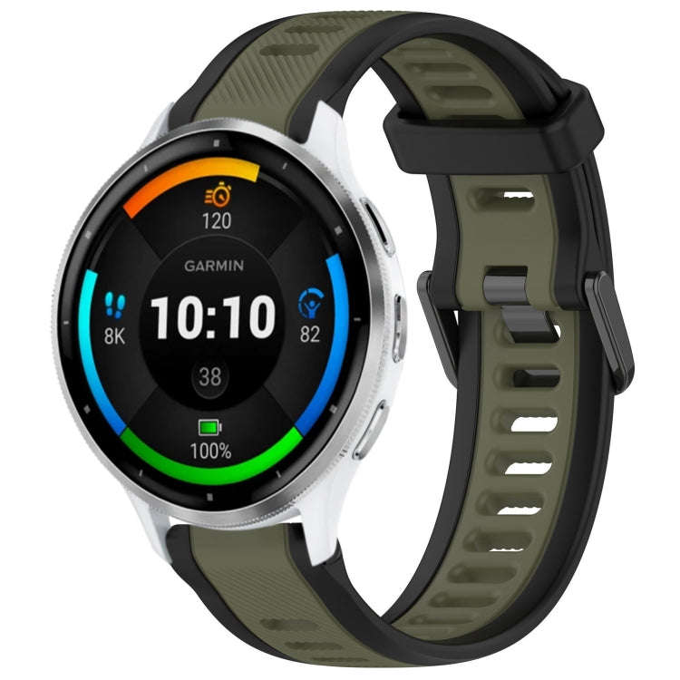 For Garmin Venu 3 22mm Two Color Textured Silicone Watch Band(Green+Black)