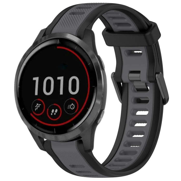 For Garmin Vivoactive 4 22mm Two Color Textured Silicone Watch Band(Grey+Black)