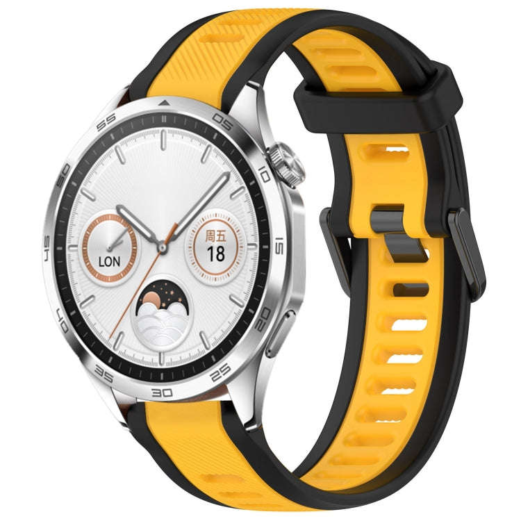 For Huawei Watch GT4 46mm 22mm Two Color Textured Silicone Watch Band(Yellow+Black)